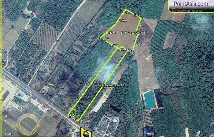 ให้เช่าที่ดินพร้อมบ้านมีปลูกยางในพื้นที่-ติดถสุขุมวิท-ตราด-56ไร่