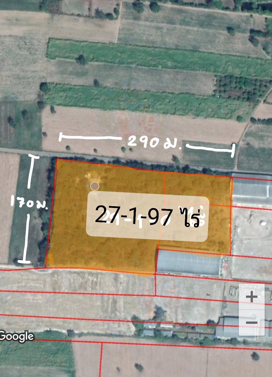 ขายที่ดิน-27-ไร่-พร้อมสิ่งปลูกสร้าง-หน้ากว้างกว่า-200-เมตร-ใกล้มีโชค-ขนส่ง-โชคชัย