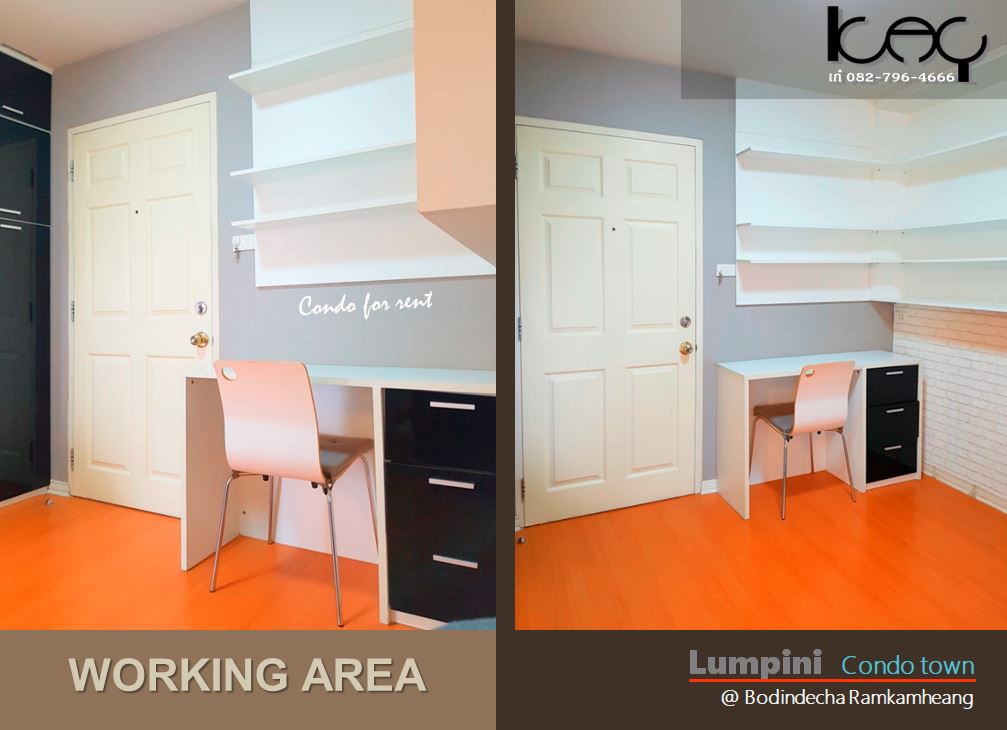 ให้เช่าลุมพินี-คอนโดทาวน์-บดินทรเดชา-รามคำแหง-1-ห้องนอน-เฟอร์นิเจอร์-build-in-ผนังวอลล์เปเปอร์