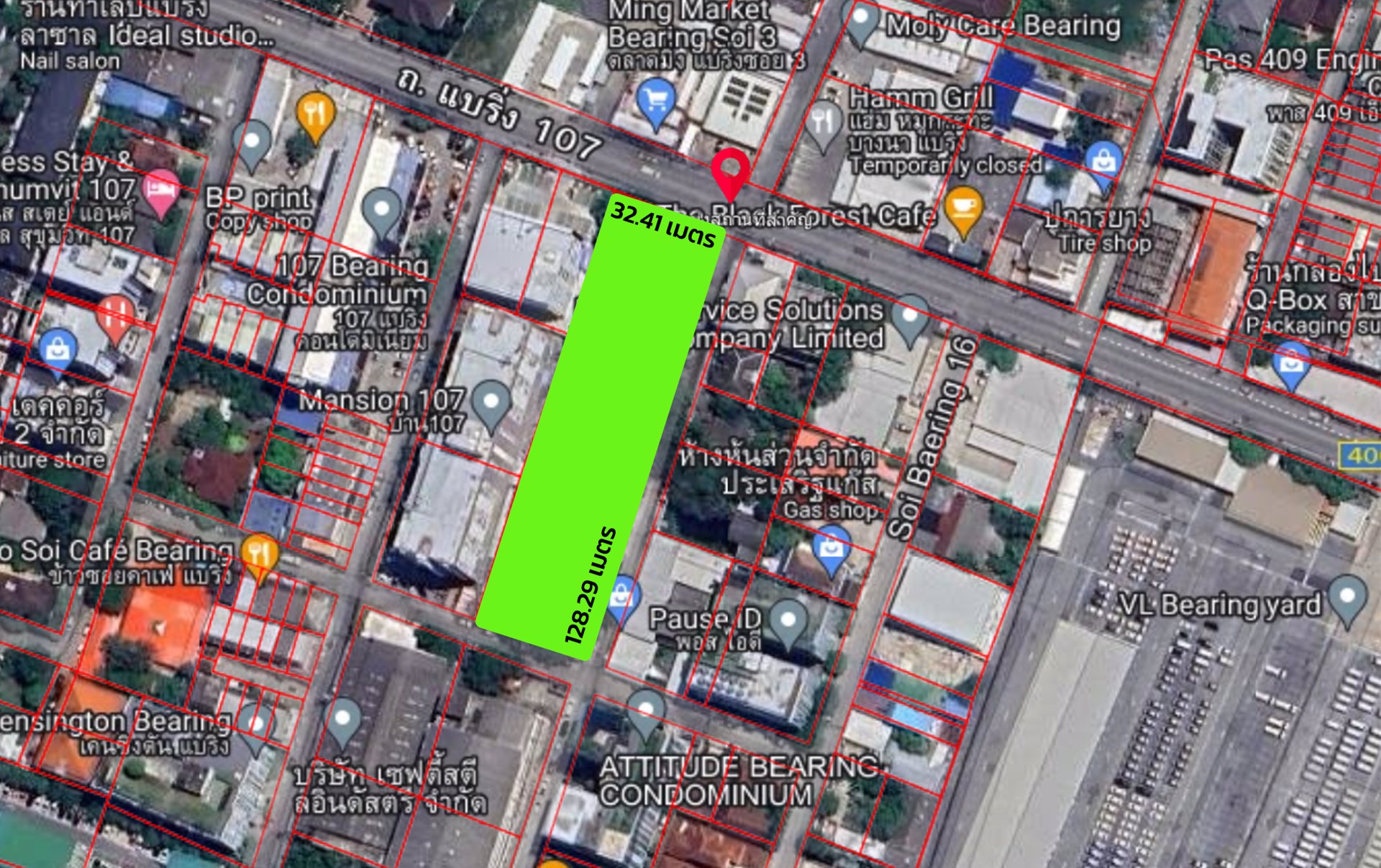 ขายที่ดินติดถนนสุขุมวิท-107-หัวมุมซอยแบริ่ง-14