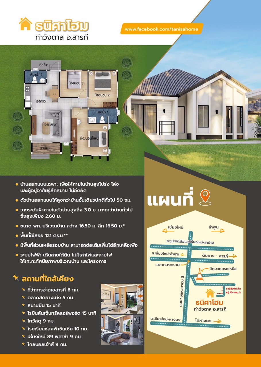 ขายบ้านพร้อมที่ดิน-เปิดให้จองแล้ววันนี้-ธนิศาโฮม-ท่าวังตาล-สารภี-ที่ดินราคา-449000-บาท