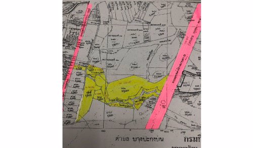 ขายที่ดินเปล่า-พื้นที่สีม่วง-ติดถนนบางนา-ตราด-เขตบางปะกง