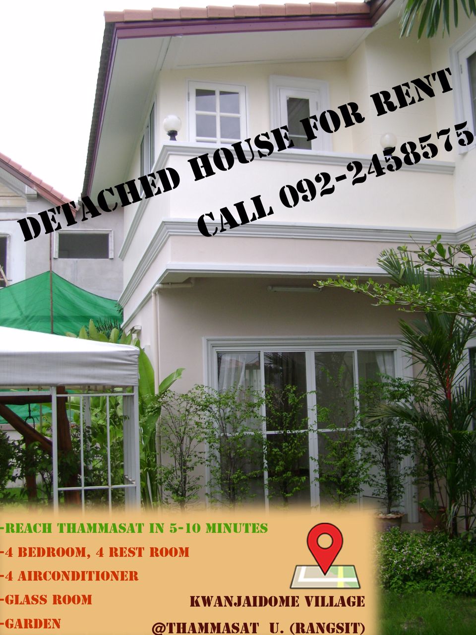 บ้านเดี่ยว-80-ตรว-ให้เช่า-ติดมหาลัย-ธรรมศาสตร์-รังสิต-ait-สวทช-มธ-4-นอน-4-น้ำ