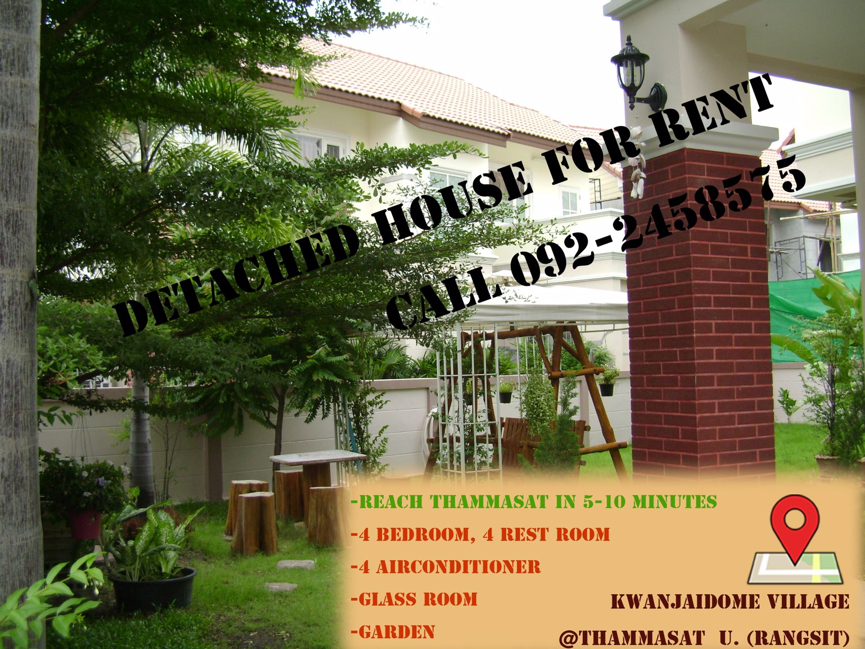 บ้านเดี่ยว-80-ตรว-ให้เช่า-ติดมหาลัย-ธรรมศาสตร์-รังสิต-ait-สวทช-มธ-4-นอน-4-น้ำ