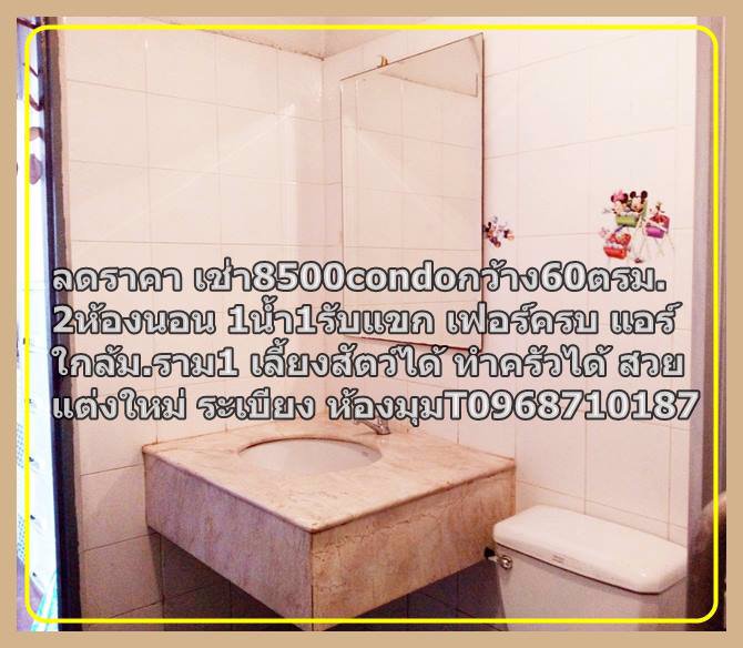 ลดราคาเช่า8000กว้าง60ตรม2ห้องนอน1น้ำ1รับแขก-เฟอร์ครบ-แอร์-t0968710187condoใกล้มราม1-เลี้ยงสัตว์ได้