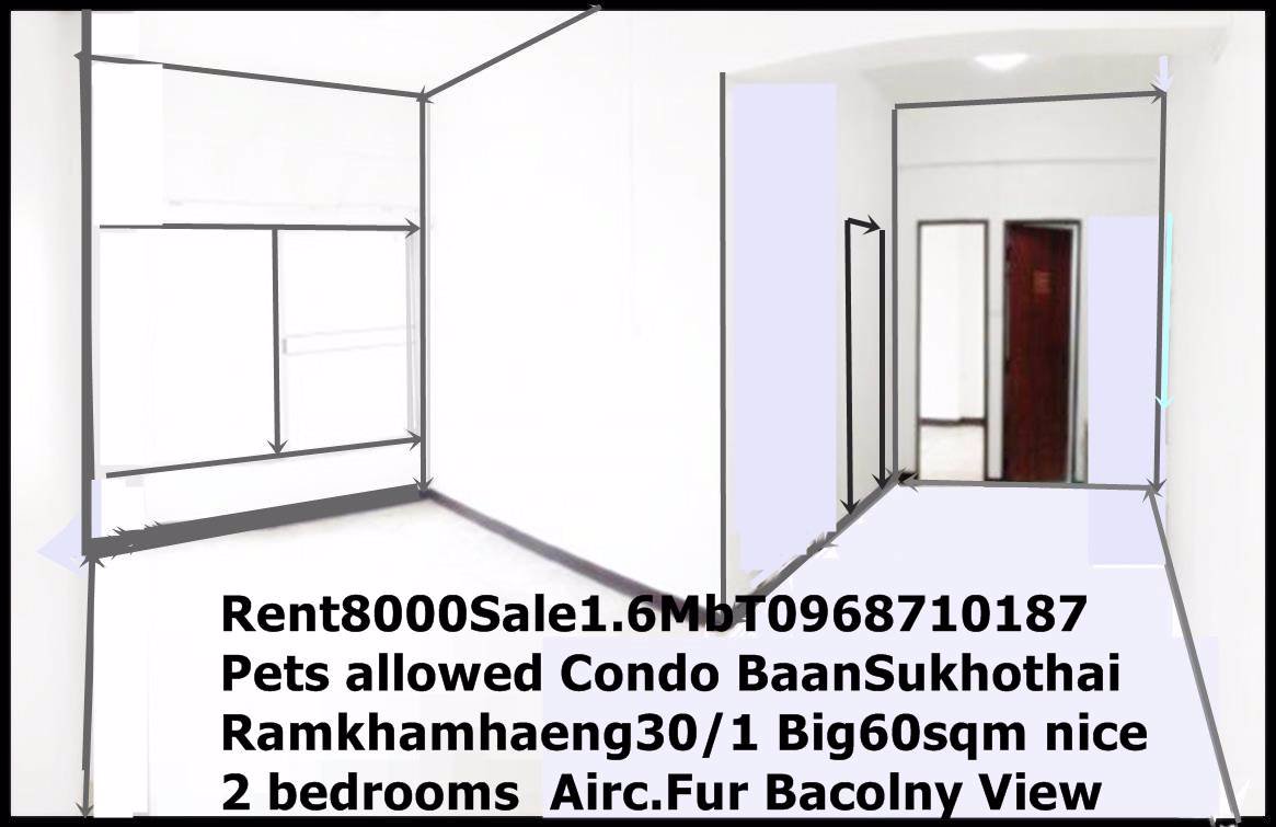 เช่า7500กว้าง60ตรมคอนโด2-ห้องนอน-เฟอร์ครบ-แอร์-line0968710187บ้านสุโขทัยคอนโดใกล้-มรามคำแหง1