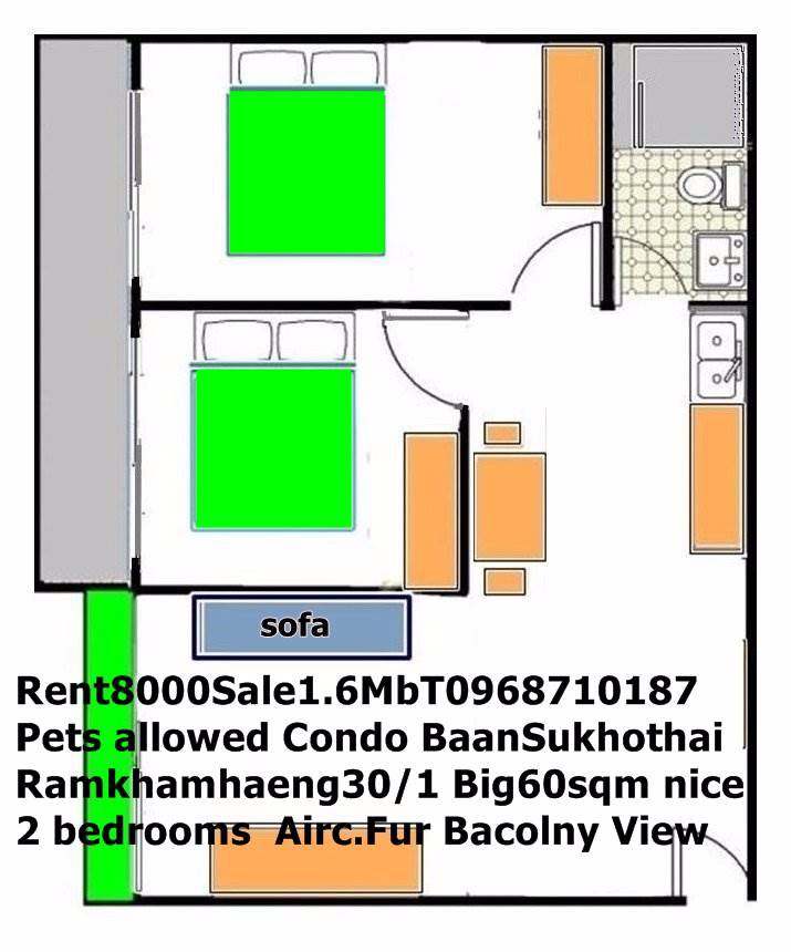 เช่า7500กว้าง60ตรมคอนโด2-ห้องนอน-เฟอร์ครบ-แอร์-line0968710187บ้านสุโขทัยคอนโดใกล้-มรามคำแหง1
