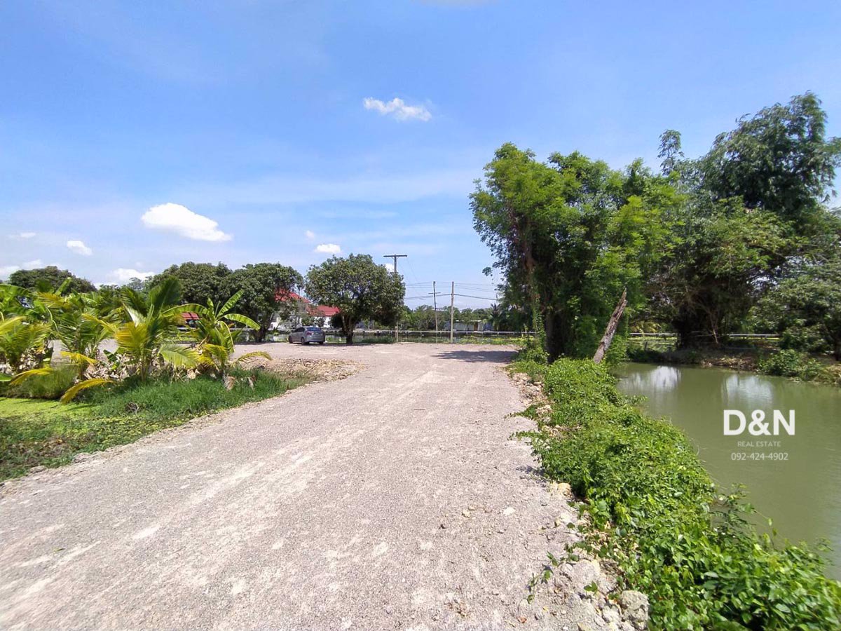 ขาย-ที่ดิน-8-ไร่-ติดคลองดำเนินฯ-บ้านแพ้ว-สมุทรสาคร-ติดถนนลาดยาง-ถมทางเข้าแล้ว