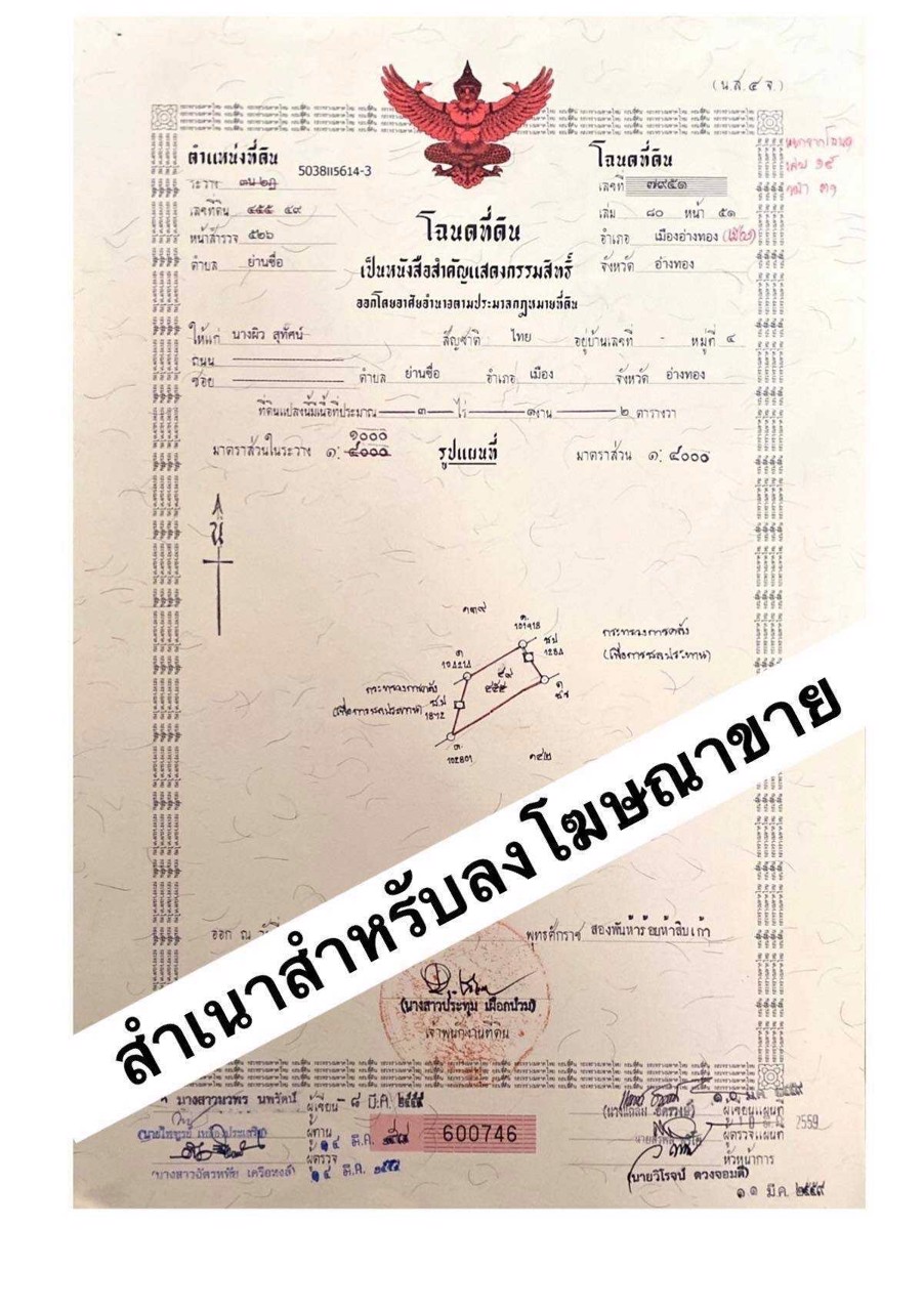 ขายที่ดินทำเลอนาคต-ติดถนน-ถมแล้วทั้งแปลง-อเมืองอ่างทอง-จอ่างทอง