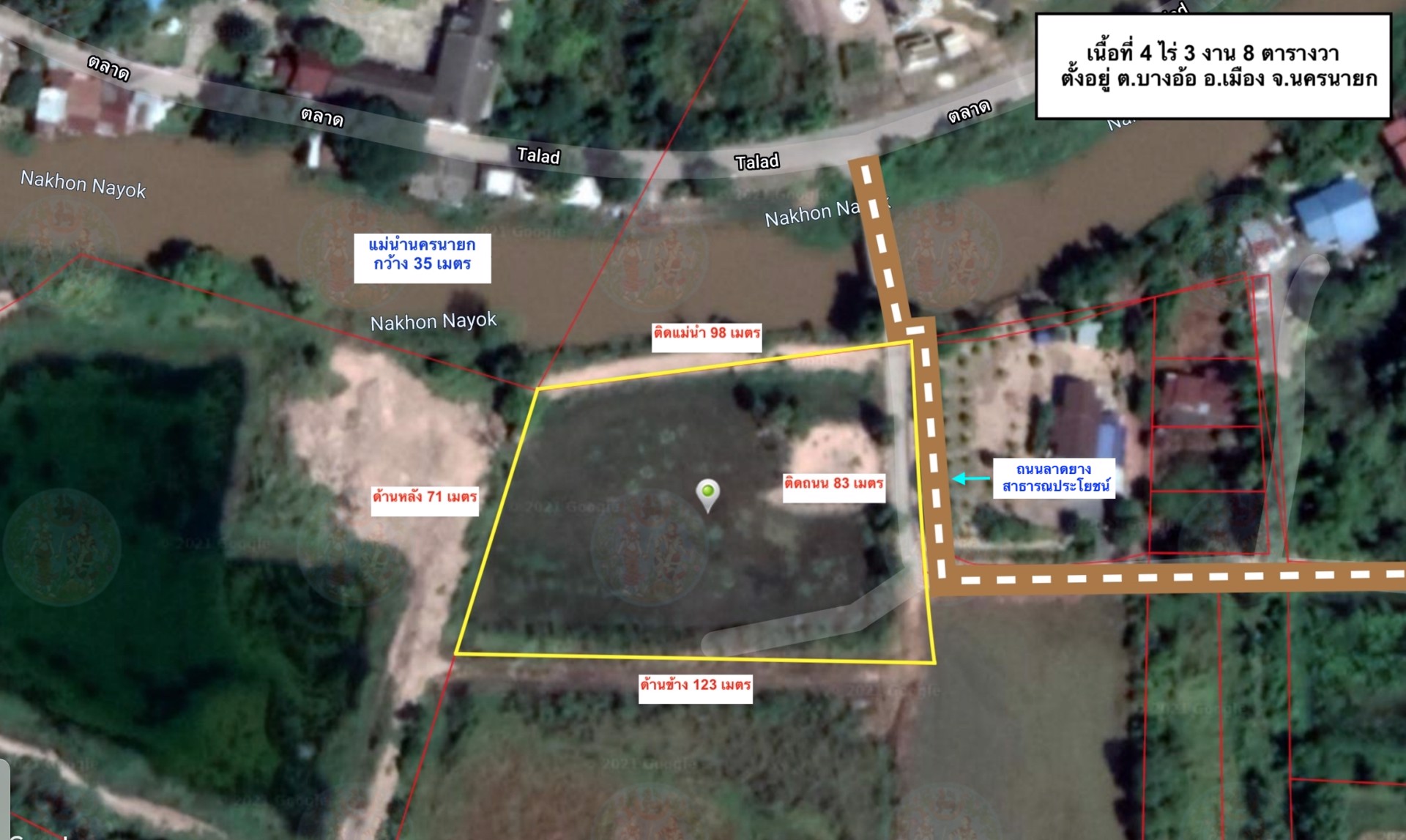 ขายที่ติดแม่น้ำนครนายก-ติดถนนลาดยาง-4-ไร่-3-งาน-8-ตารางวา-ตบางอ้อ-อบ้านนา-จนครนายก